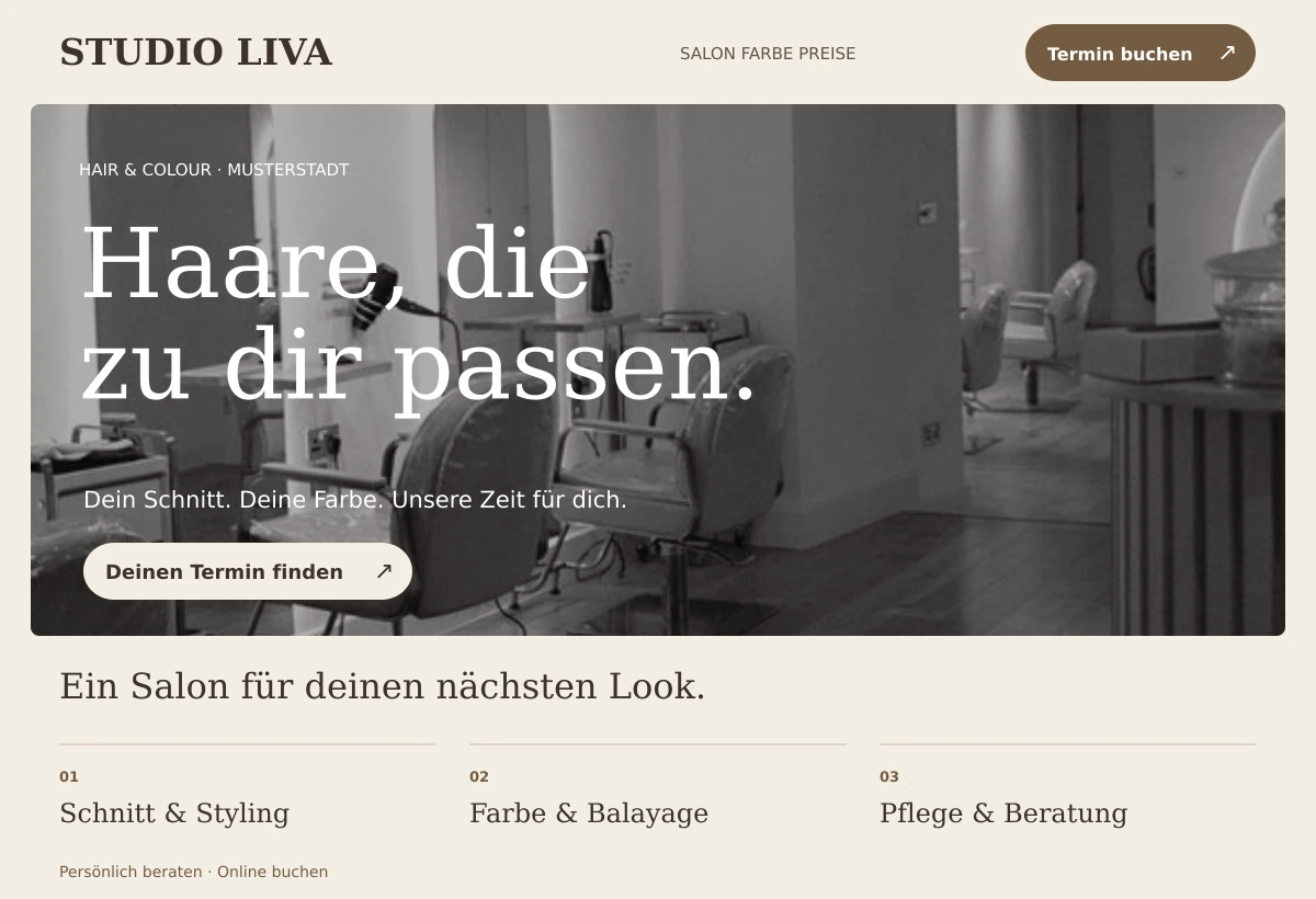 Moderner Website-Entwurf für Studio Liva