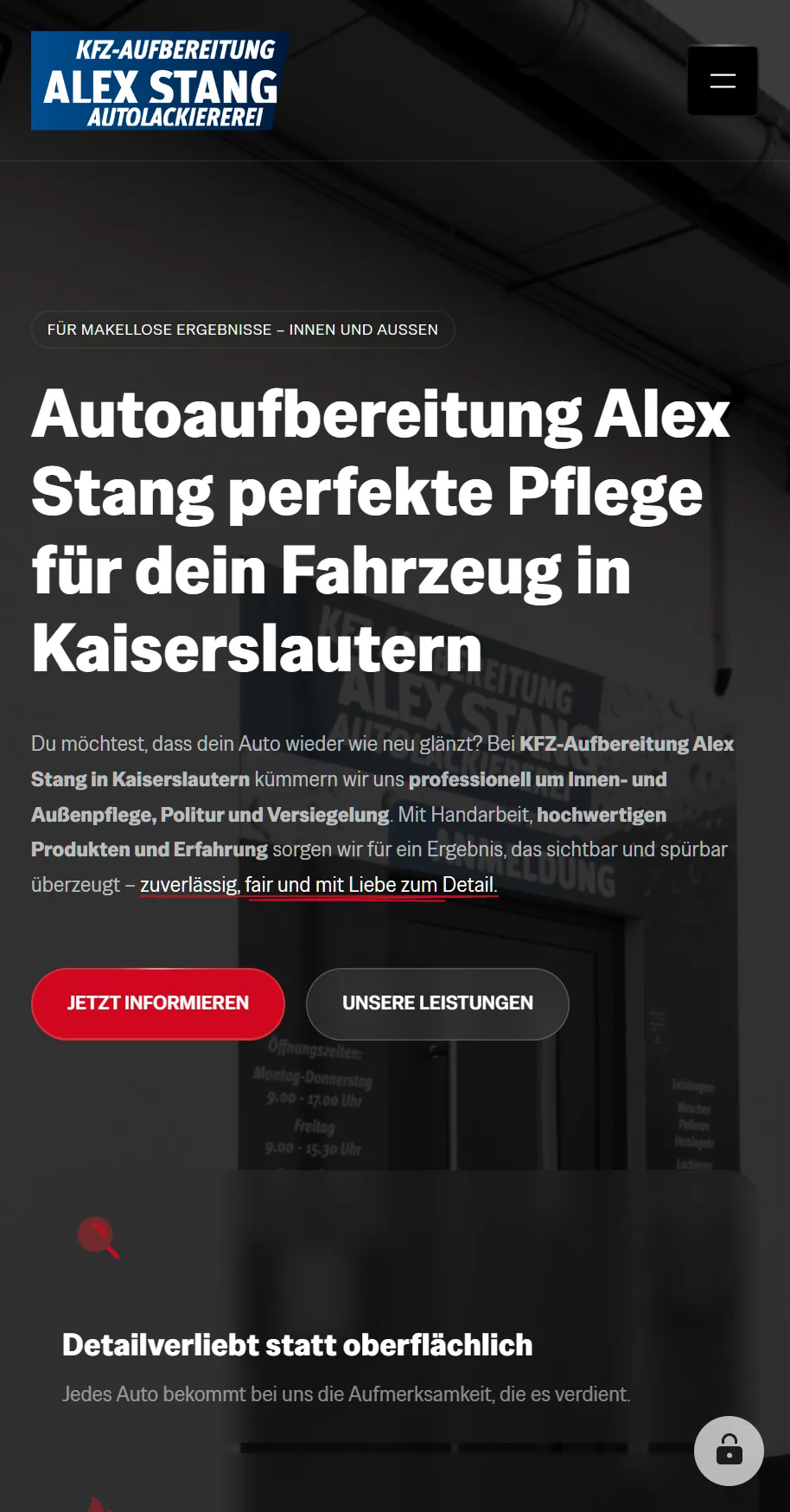 KFZ-Aufbereitung Alex Stang in der Smartphone-Ansicht