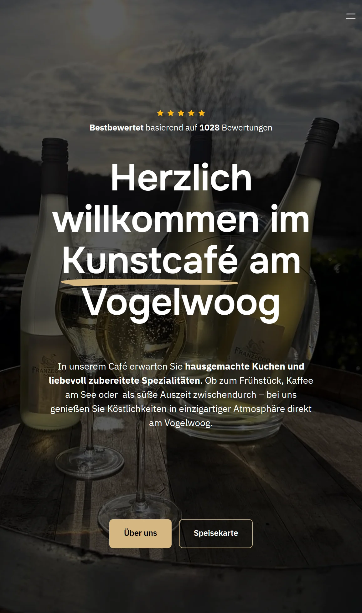 Mobilansicht der Website des Kunstcafés am Vogelwoog